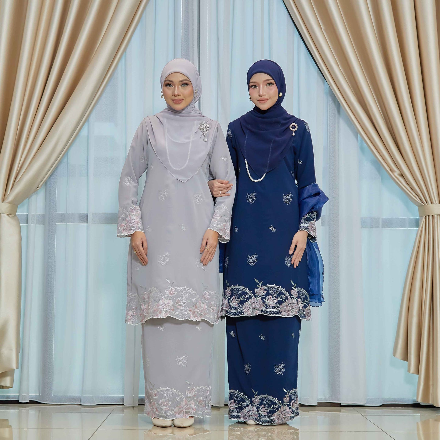 CLARA RIZQA - DEEROSE kurung cantik material chiffon embroidery with lining como crepe
