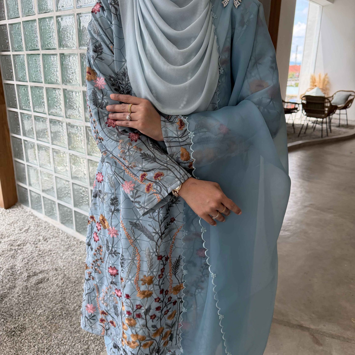 CLARA RIZQA - CAMELLA baju kurung cantik moden material Chiffon Embroidery with lining