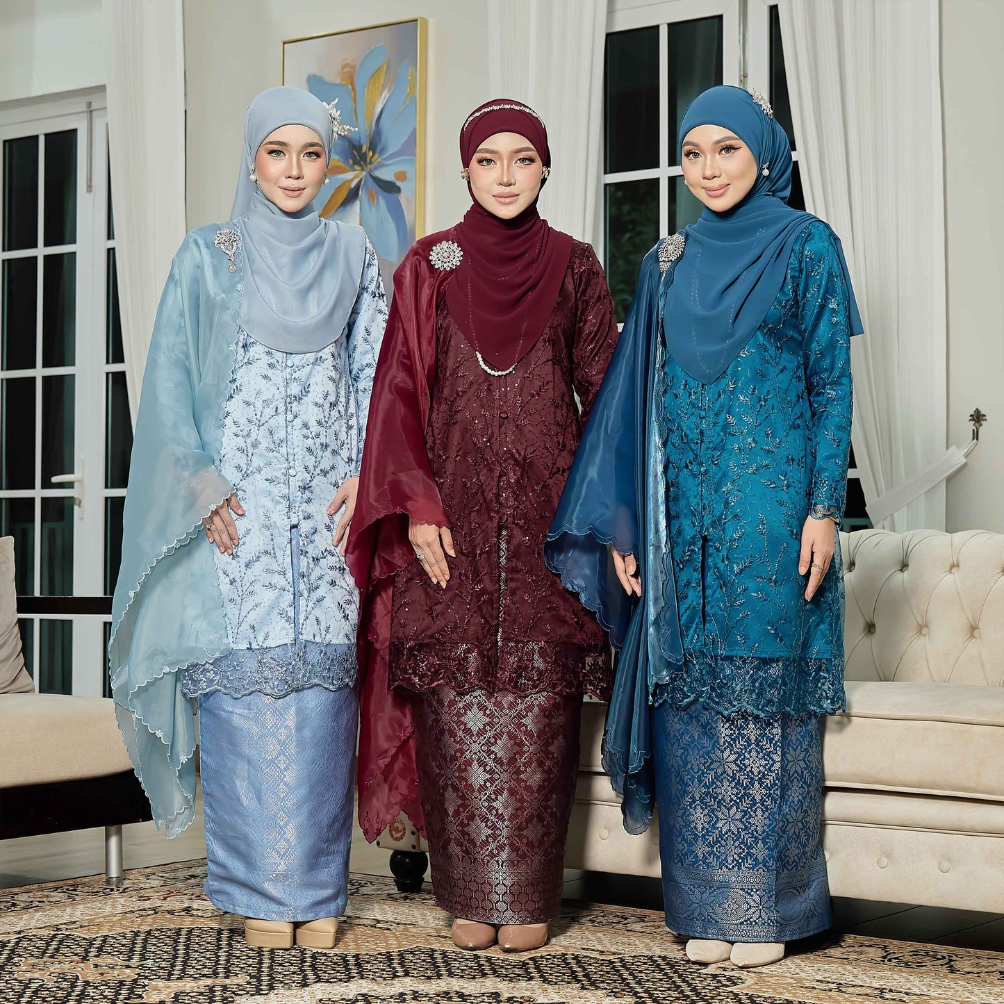 CLARA RIZQA - ROSSABELLE Mom baju kurung muslimah material embroidery lace + satin velvet(lining) + songket