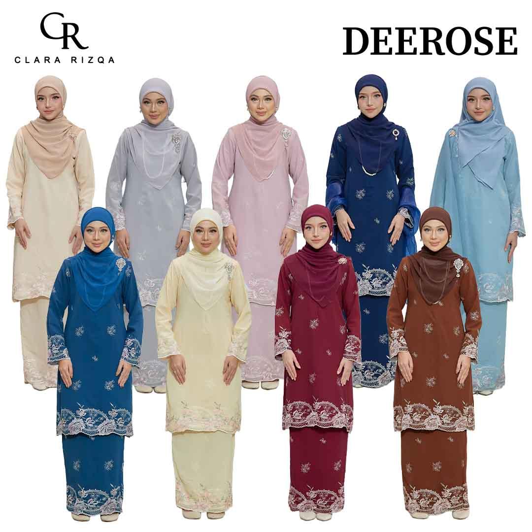 CLARA RIZQA - DEEROSE kurung cantik material chiffon embroidery with lining como crepe