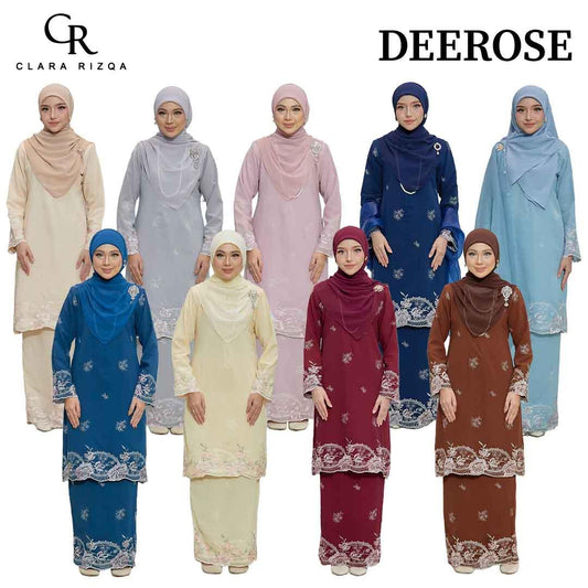 CLARA RIZQA - DEEROSE kurung cantik material chiffon embroidery with lining como crepe