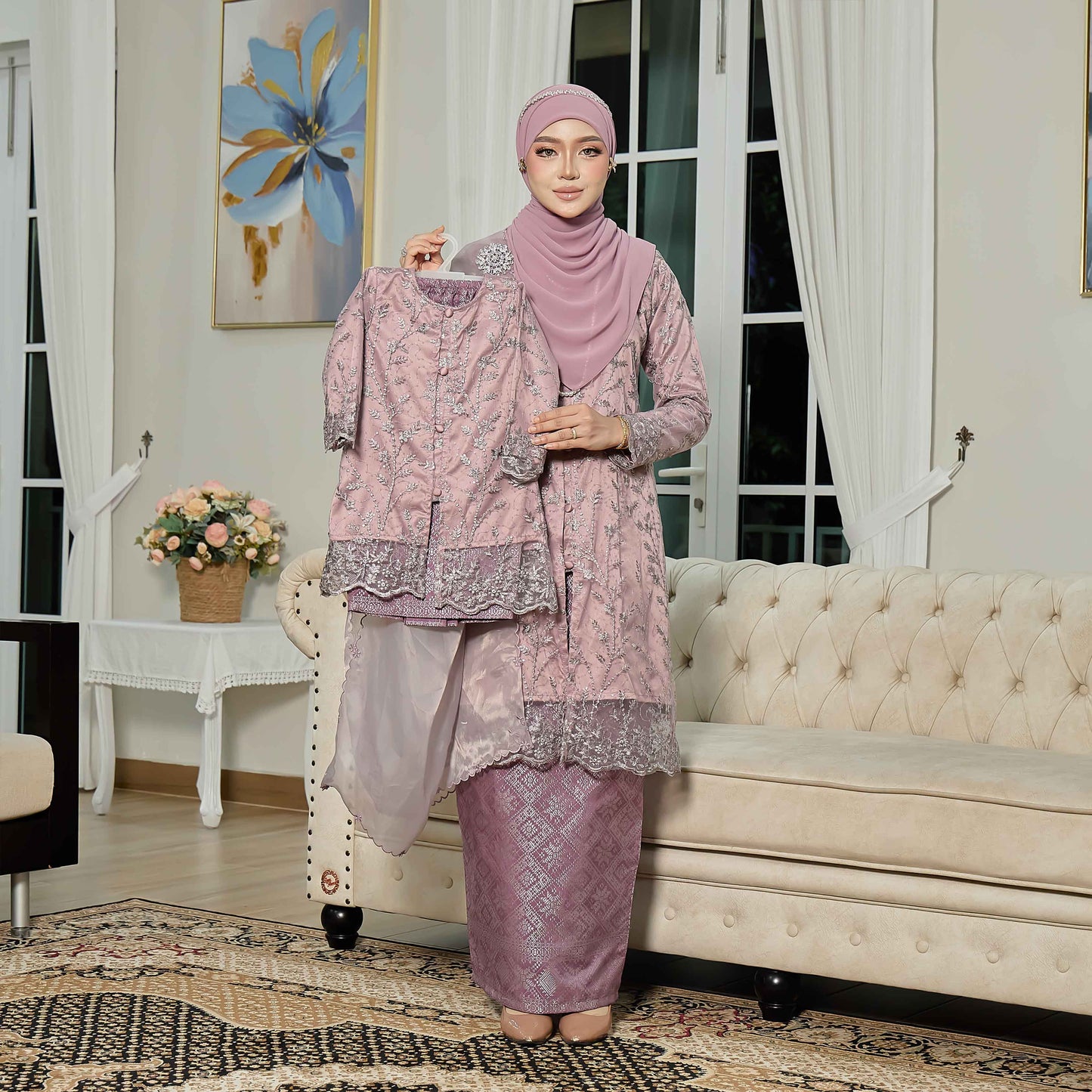 CLARA RIZQA - ROSSABELLE Kids baju kurung muslimah material embroidery lace + satin velvet(lining) + songket