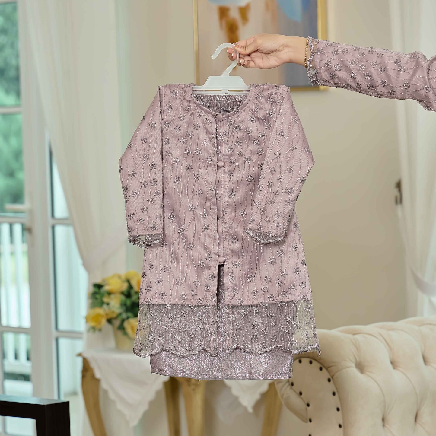 CLARA RIZQA - Laurabelle Kids baju kurung muslimah material embroidery lace + satin velvet(lining) + songket