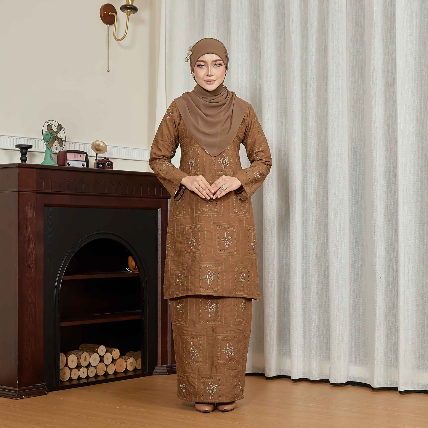 CLARA RIZQA - ALORA baju kurung cantik moden material Cotton Embroidery with lining