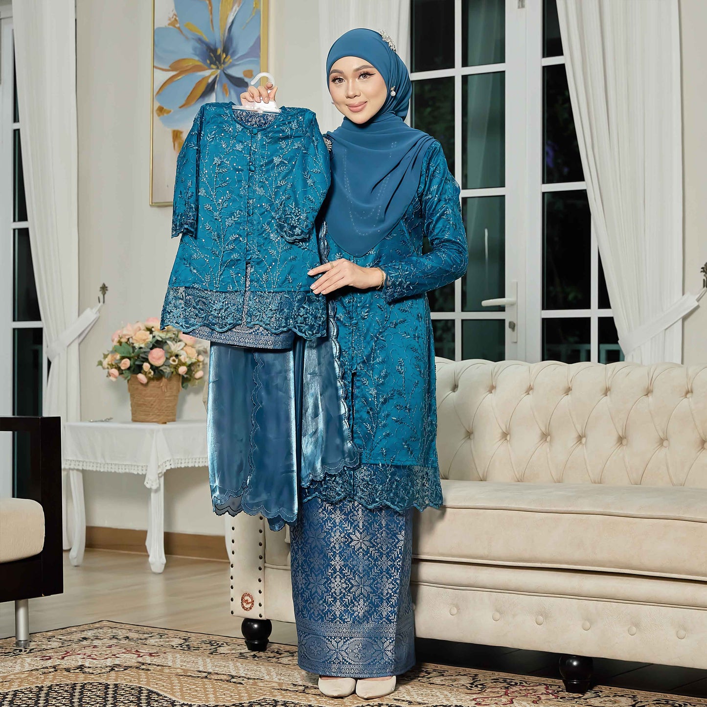 CLARA RIZQA - ROSSABELLE Kids baju kurung muslimah material embroidery lace + satin velvet(lining) + songket