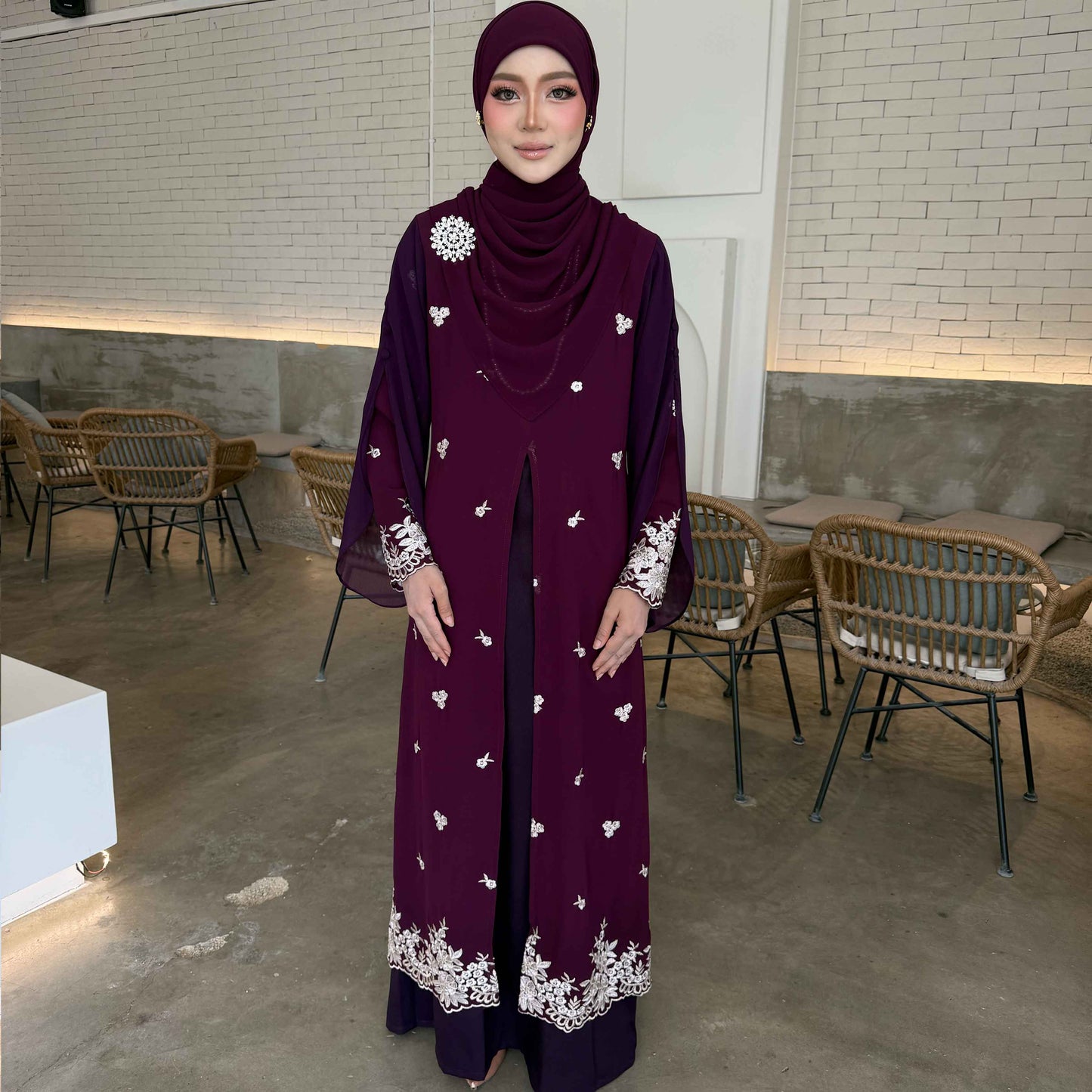 CLARA RIZQA - HAWRA Jubah Abaya material chiffon embroidery with lining como crepe