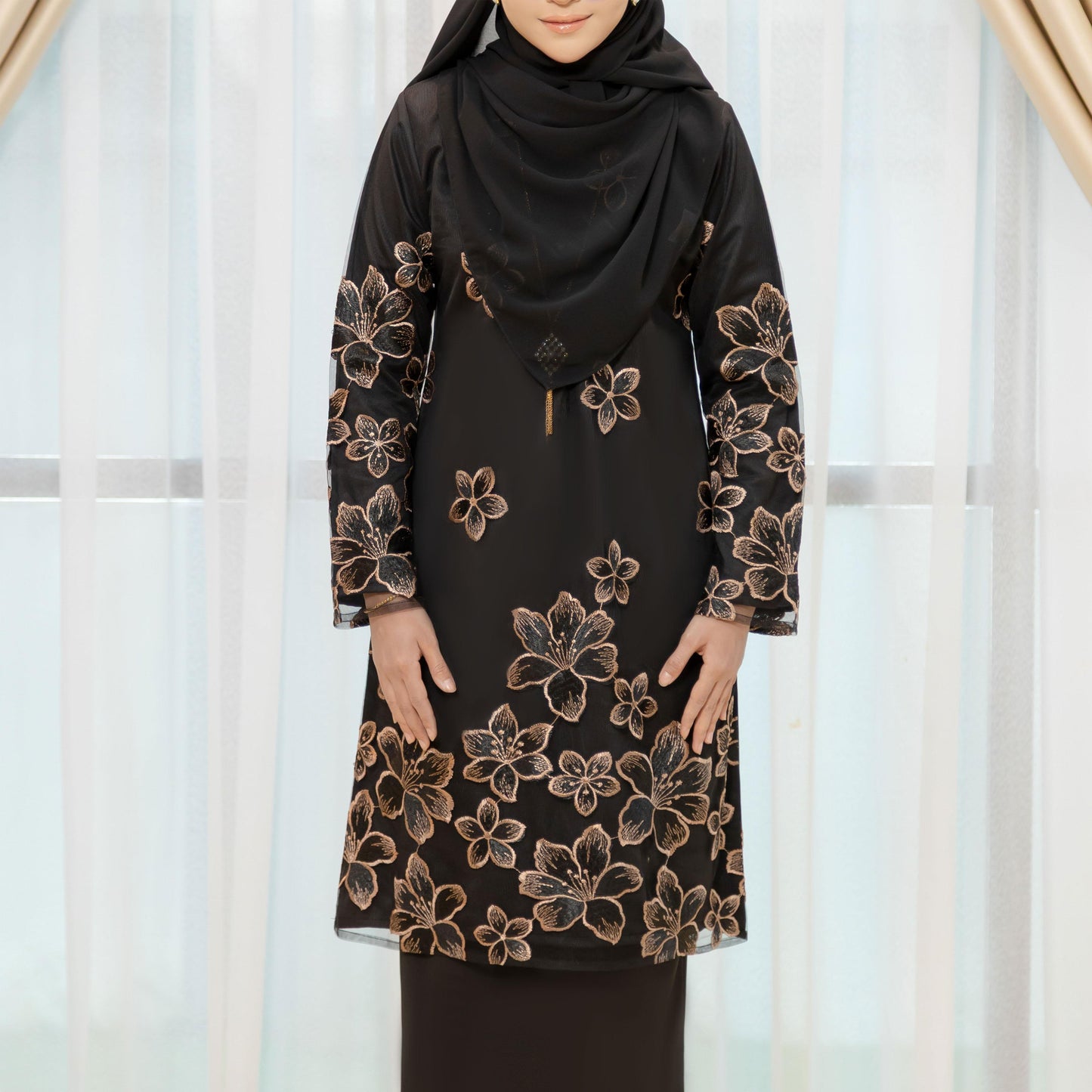 CLARA RIZQA -  MONICA Baju Kurung cantik material lace + pearl skin lining