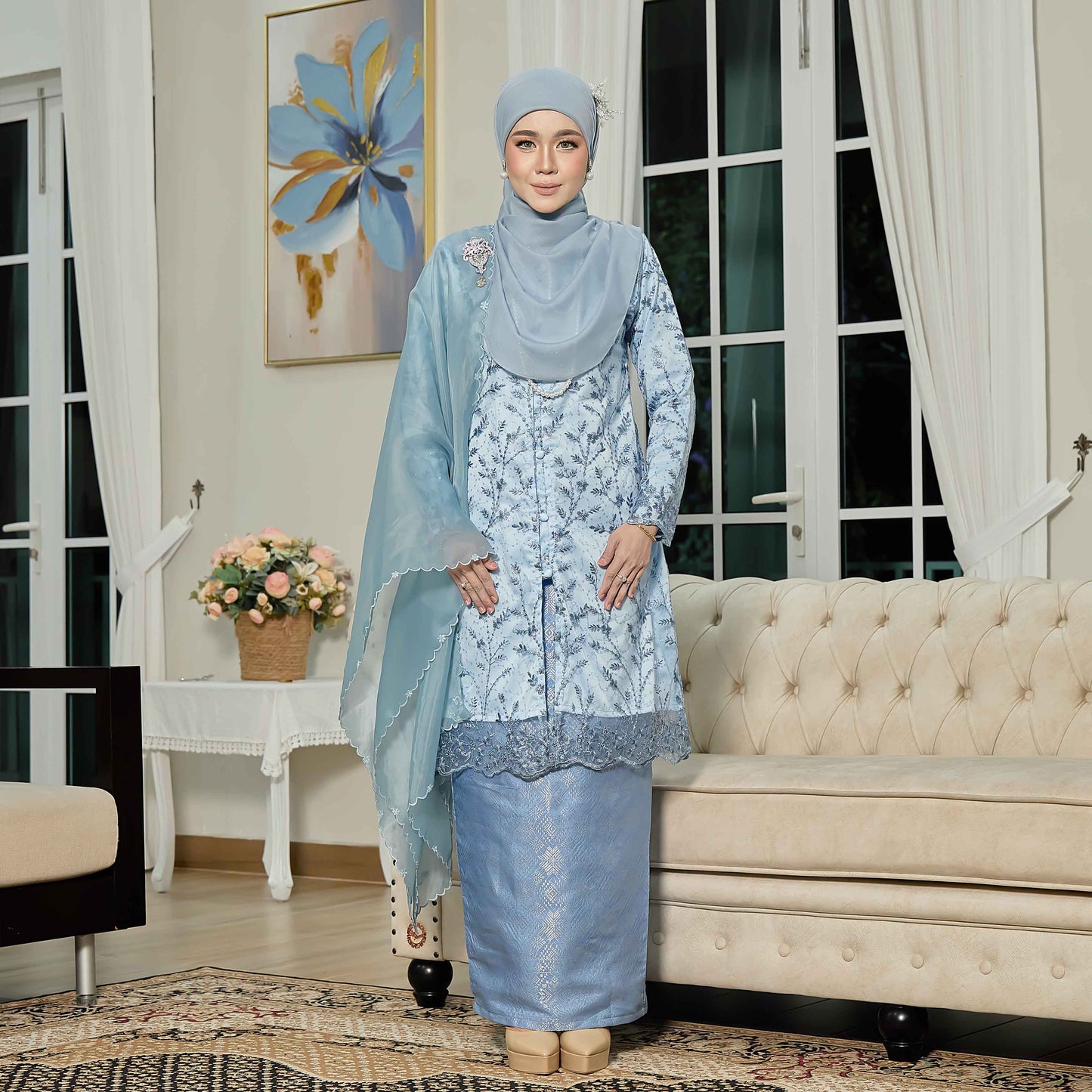 CLARA RIZQA - ROSSABELLE Mom baju kurung muslimah material embroidery lace + satin velvet(lining) + songket