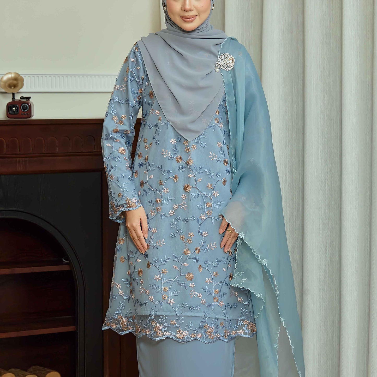 CLARA RIZQA - DIANDRA Mom baju kurung muslimah material premium pearl skin with lace