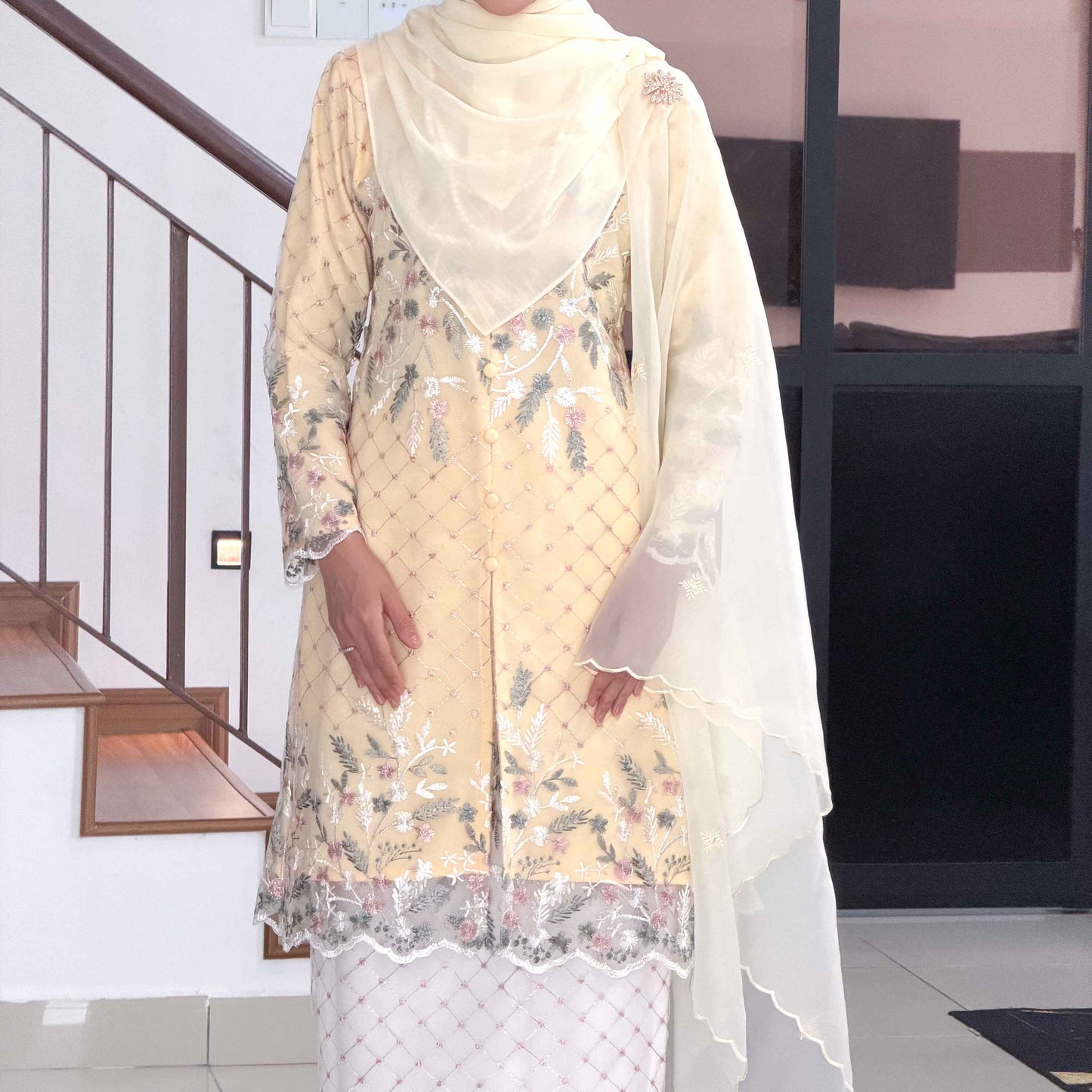 CLARA RIZQA - CALISA baju kurung muslimah material premium como crepe + Lace