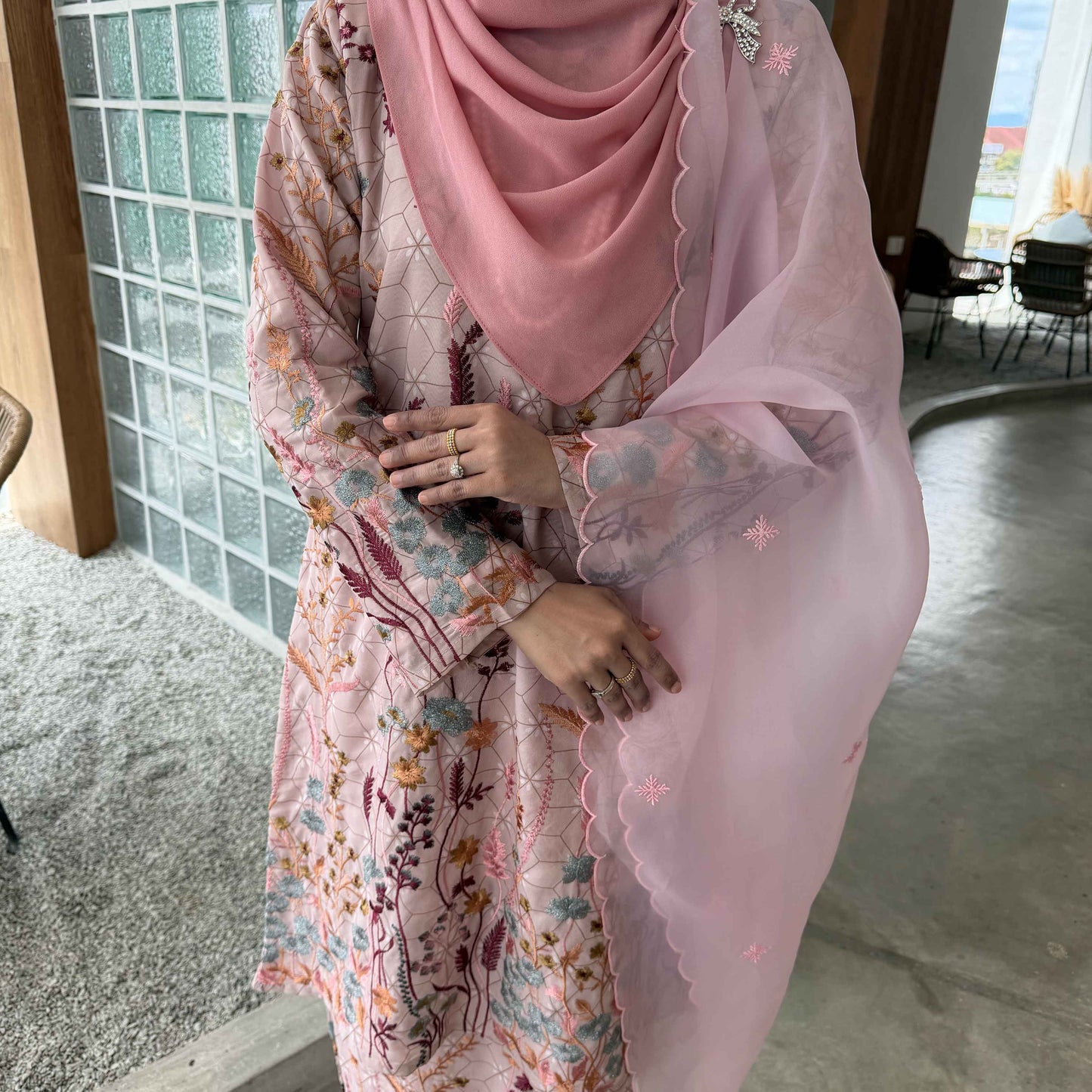 CLARA RIZQA - CAMELLA baju kurung cantik moden material Chiffon Embroidery with lining