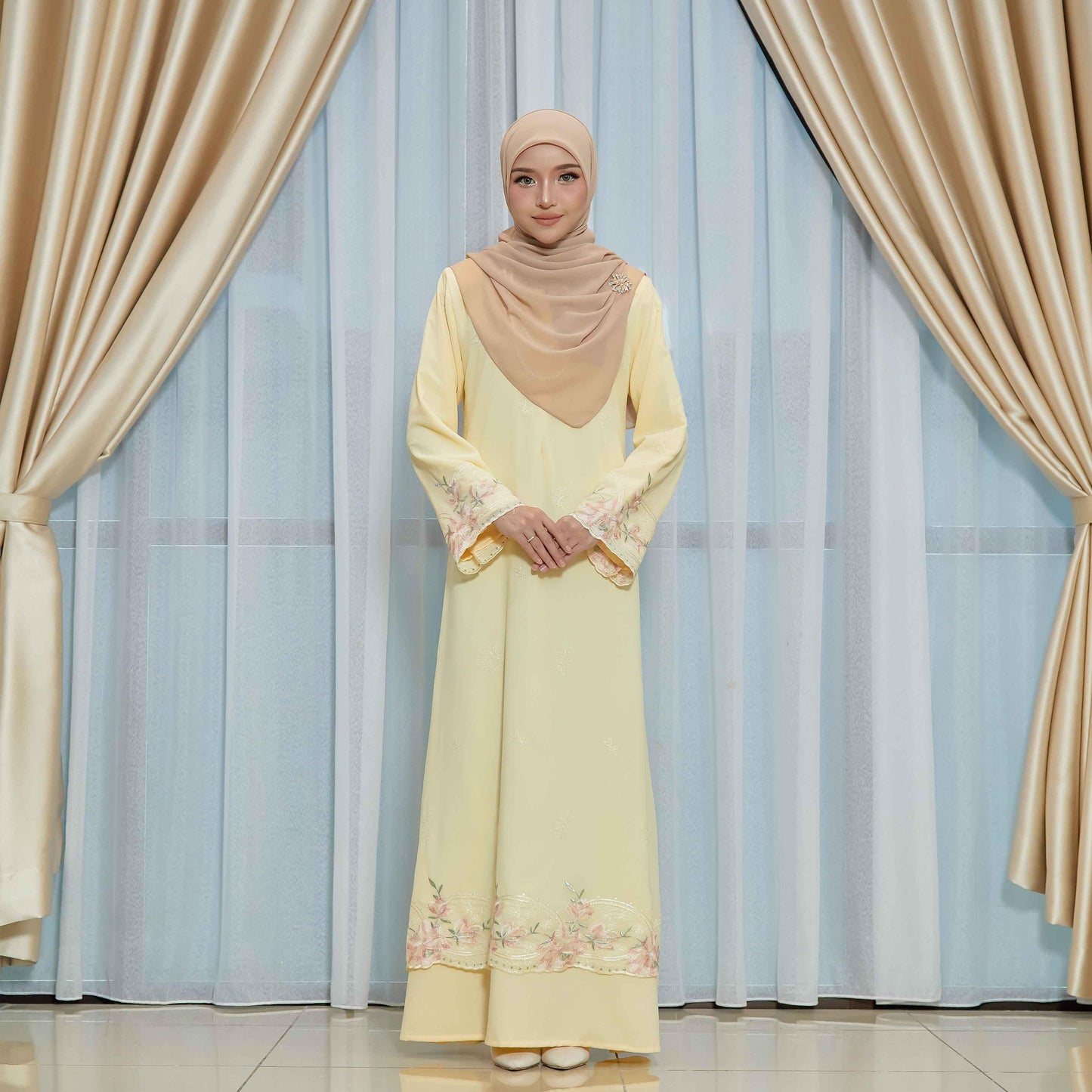 CLARA RIZQA - FEYARA Jubah Abaya material chiffon embroidery with lining como crepe