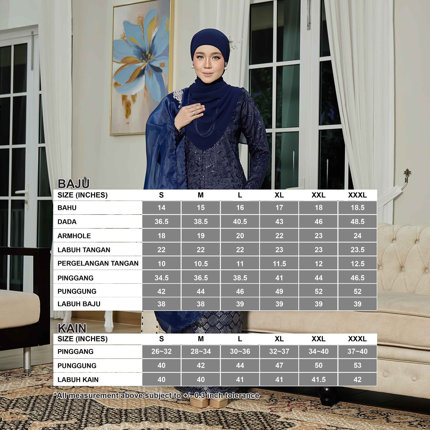 CLARA RIZQA - ROSSABELLE Mom baju kurung muslimah material embroidery lace + satin velvet(lining) + songket