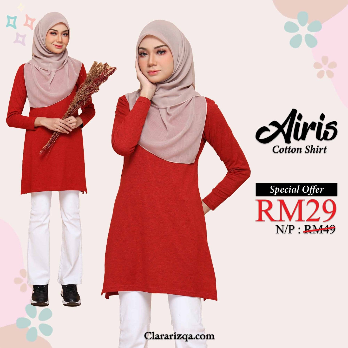 Airis Cotton Shirt - Red Maroon