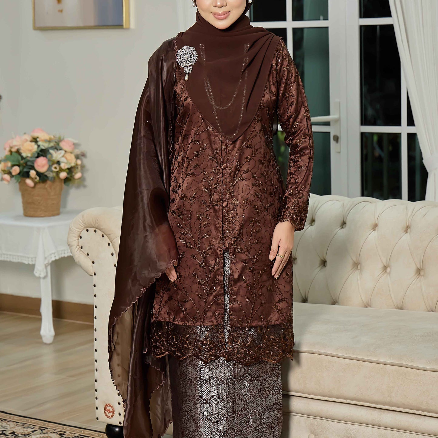 CLARA RIZQA - ROSSABELLE Mom baju kurung muslimah material embroidery lace + satin velvet(lining) + songket