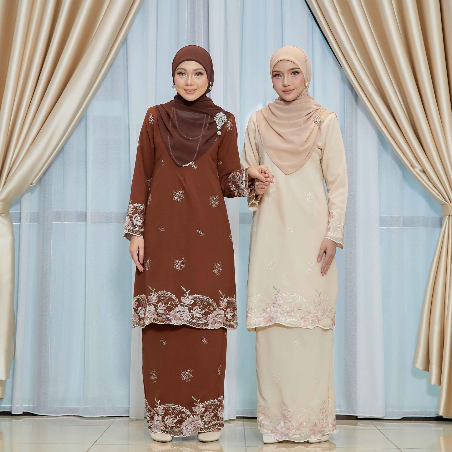CLARA RIZQA - DEEROSE kurung cantik material chiffon embroidery with lining como crepe
