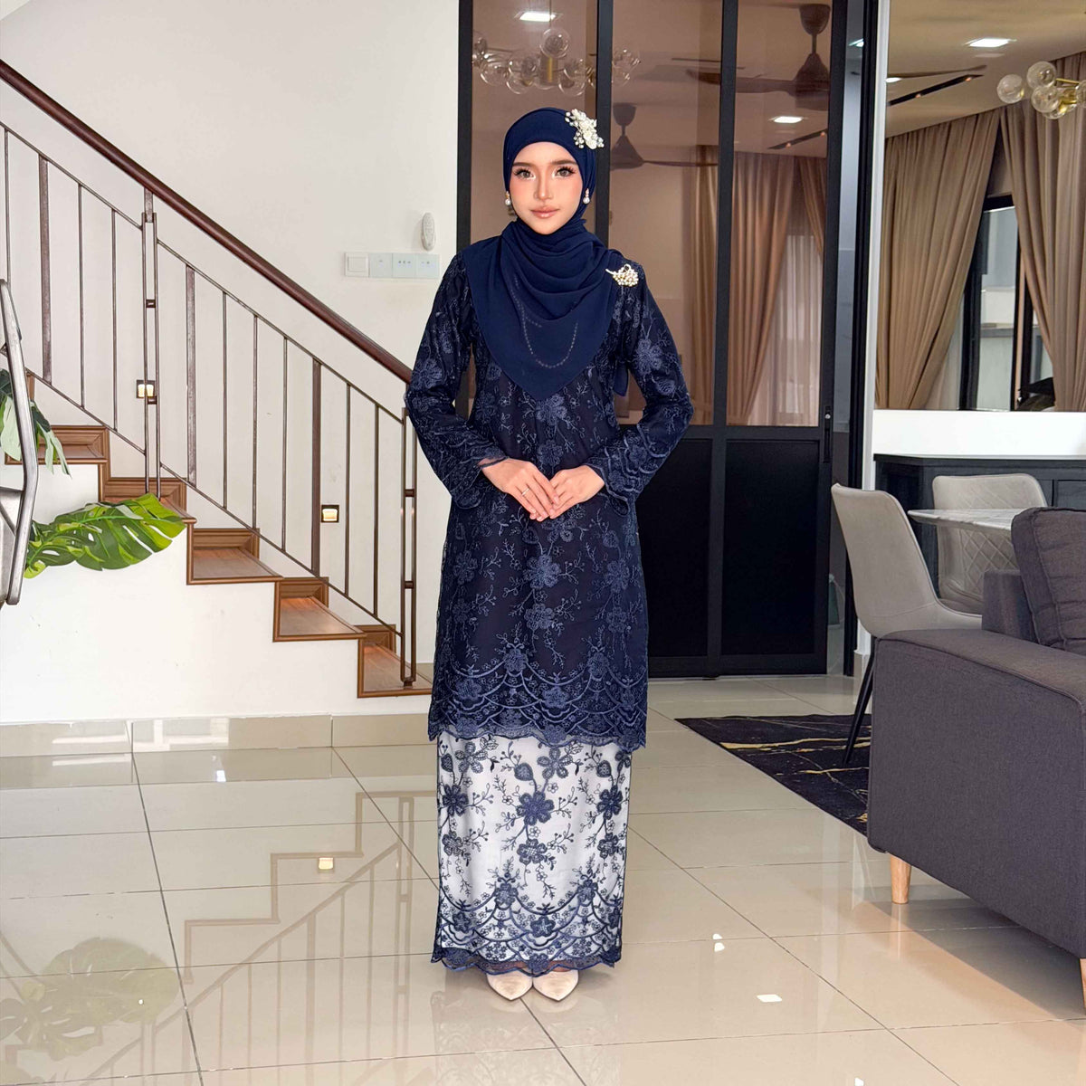 CLARA RIZQA -MELISSA baju kurung muslimah material premium como crepe + Lace