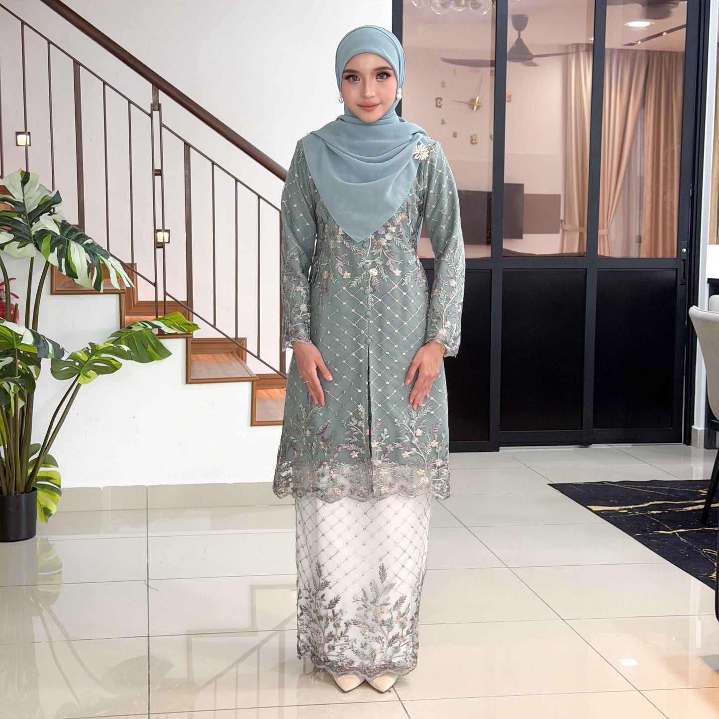 CLARA RIZQA - CALISA baju kurung muslimah material premium como crepe + Lace