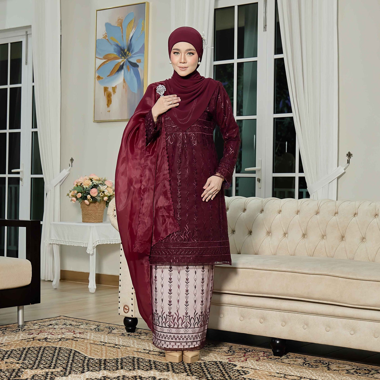 CLARA RIZQA - VIANNA baju kurung muslimah mom material premium como crepe + Lace