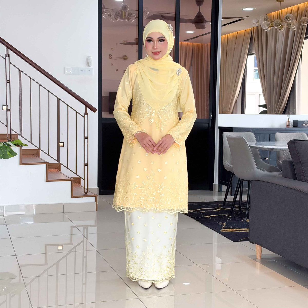 CLARA RIZQA - AYAROSE baju kurung muslimah material premium como crepe + Lace