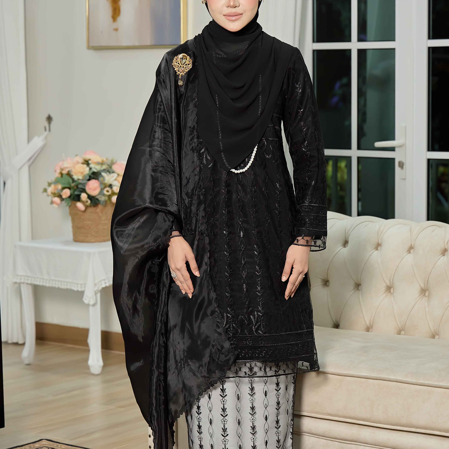 CLARA RIZQA - VIANNA baju kurung muslimah mom material premium como crepe + Lace