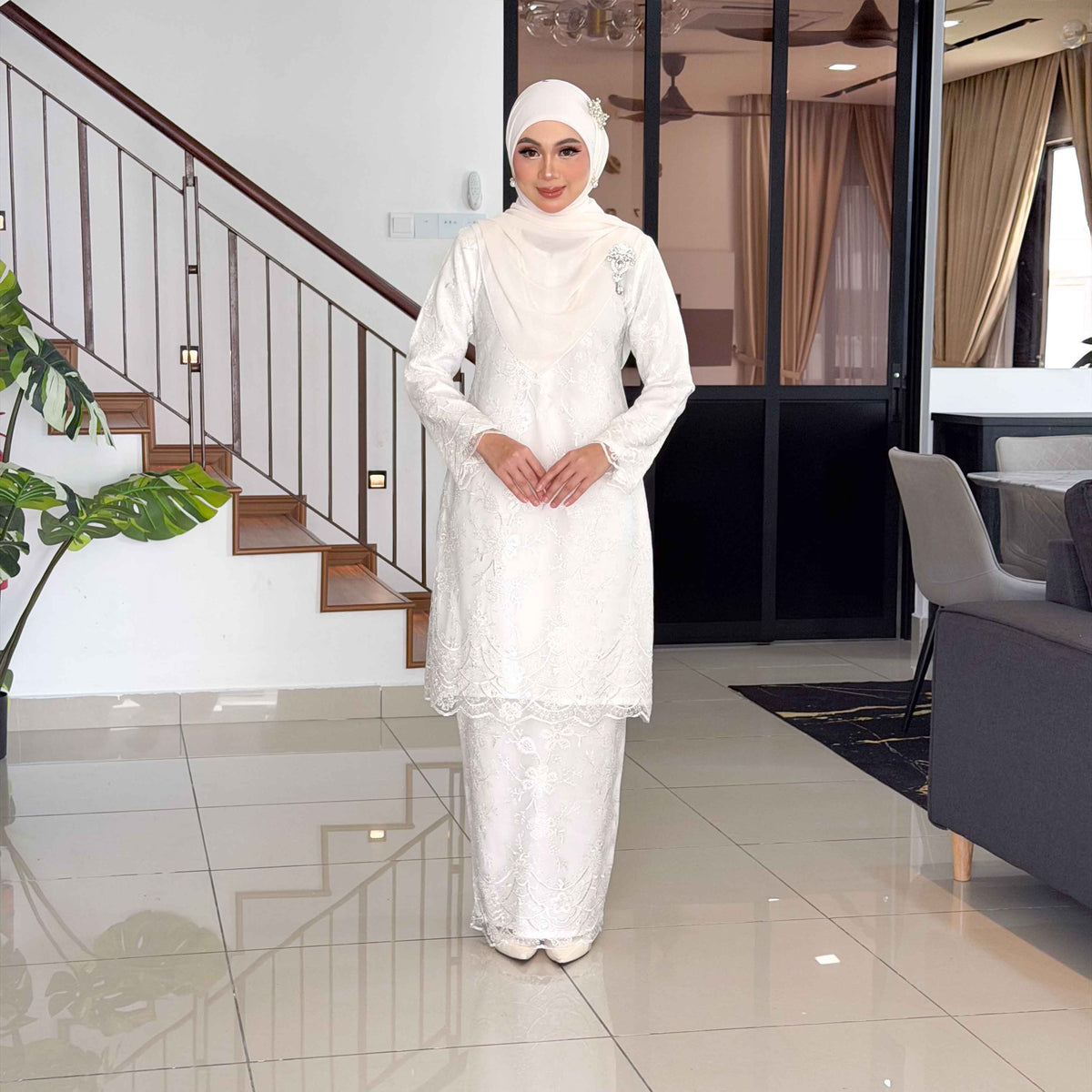 CLARA RIZQA -MELISSA baju kurung muslimah material premium como crepe + Lace
