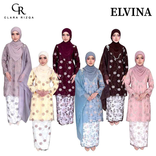 CLARA RIZQA - ELVINA baju kurung muslimah material premium como crepe + Lace