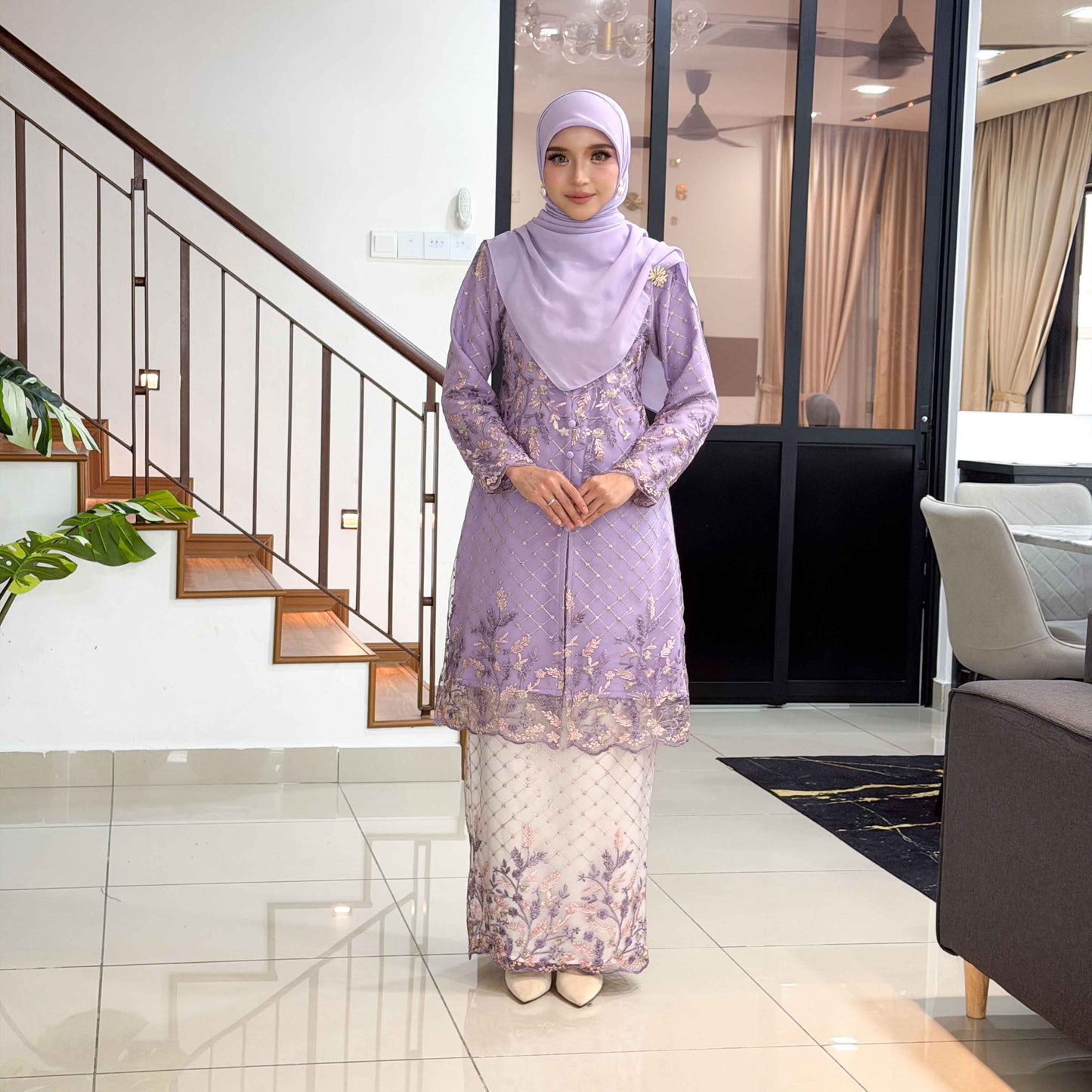 CLARA RIZQA - CALISA baju kurung muslimah material premium como crepe + Lace