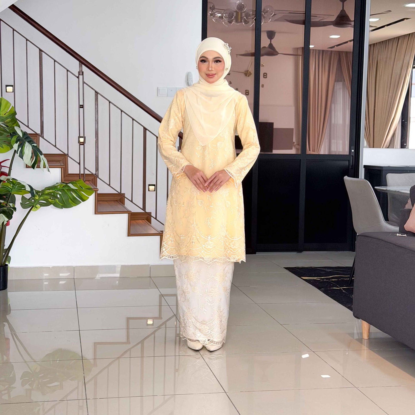 CLARA RIZQA -MELISSA baju kurung muslimah material premium como crepe + Lace