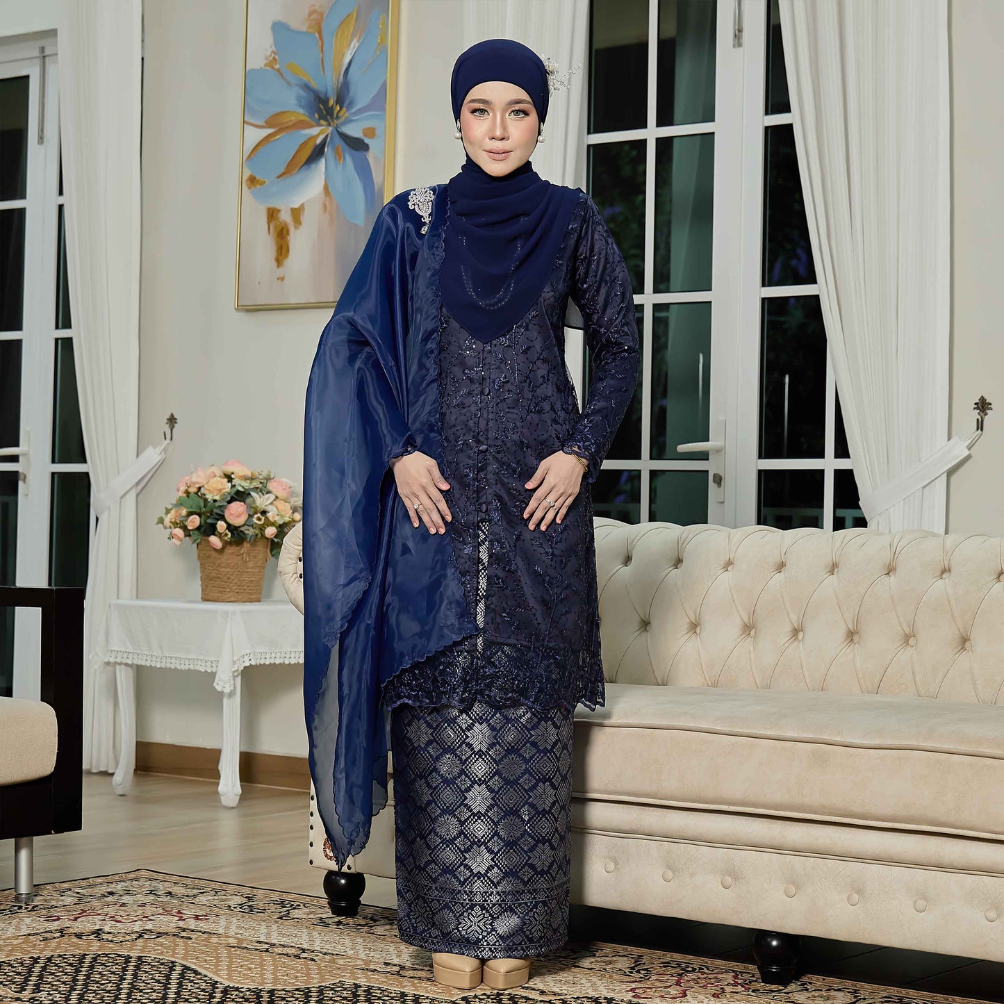 CLARA RIZQA - ROSSABELLE Mom baju kurung muslimah material embroidery lace + satin velvet(lining) + songket