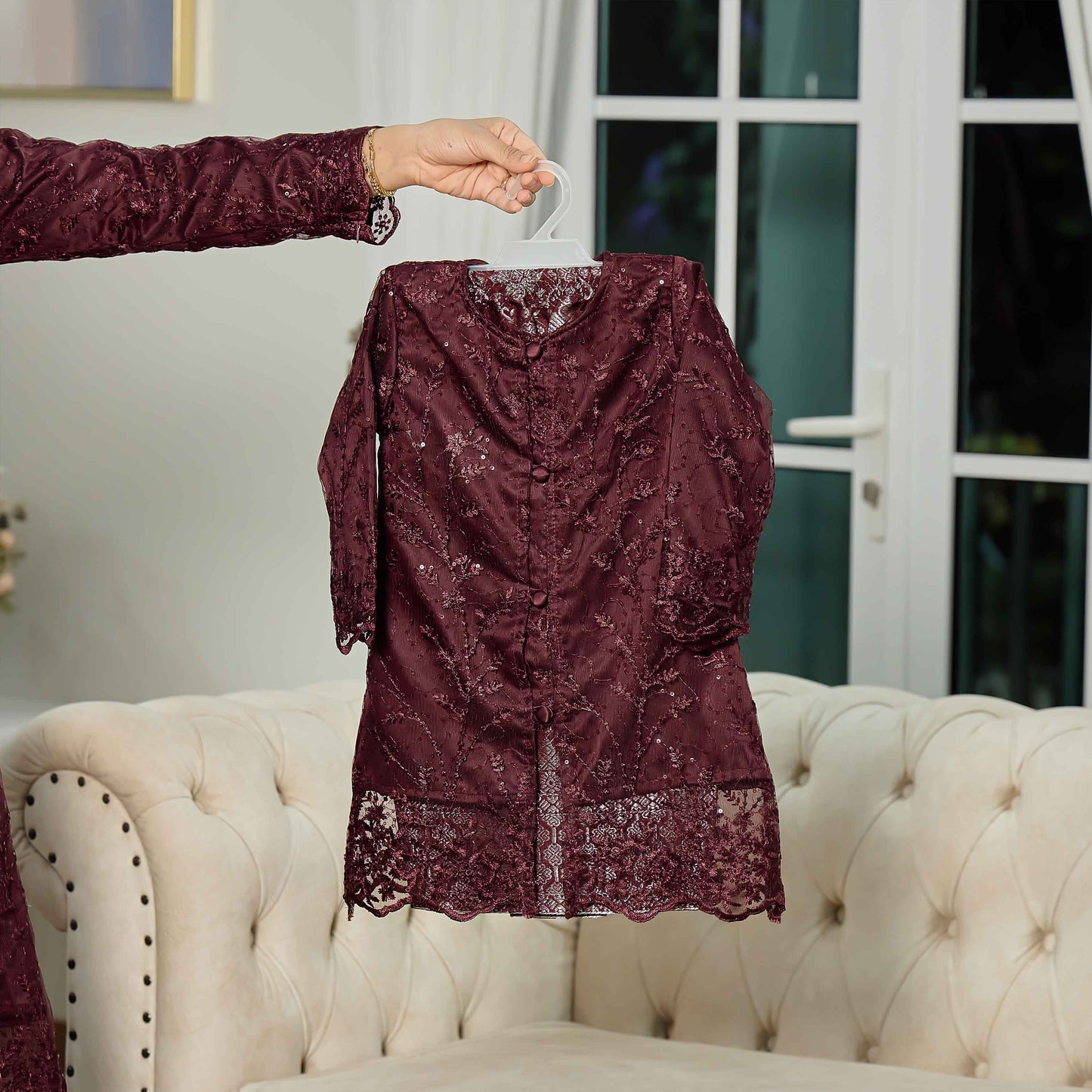 CLARA RIZQA - ROSSABELLE Kids baju kurung muslimah material embroidery lace + satin velvet(lining) + songket