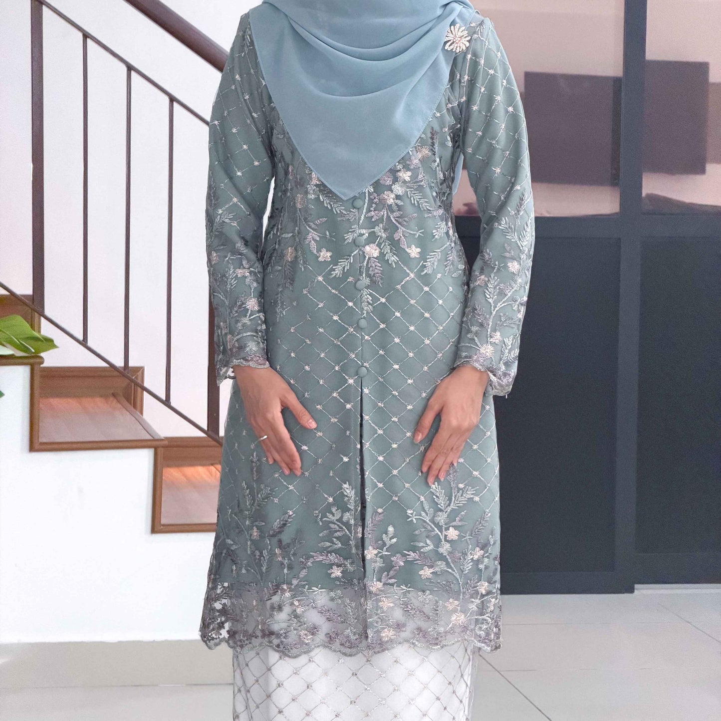 CLARA RIZQA - CALISA baju kurung muslimah material premium como crepe + Lace