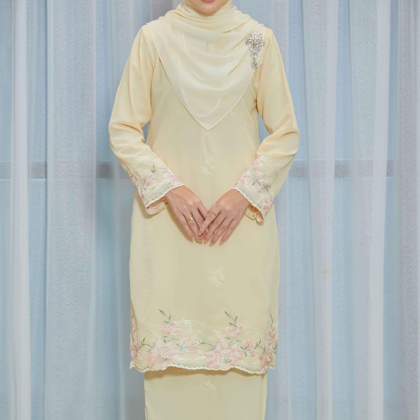 CLARA RIZQA - DEEROSE kurung cantik material chiffon embroidery with lining como crepe