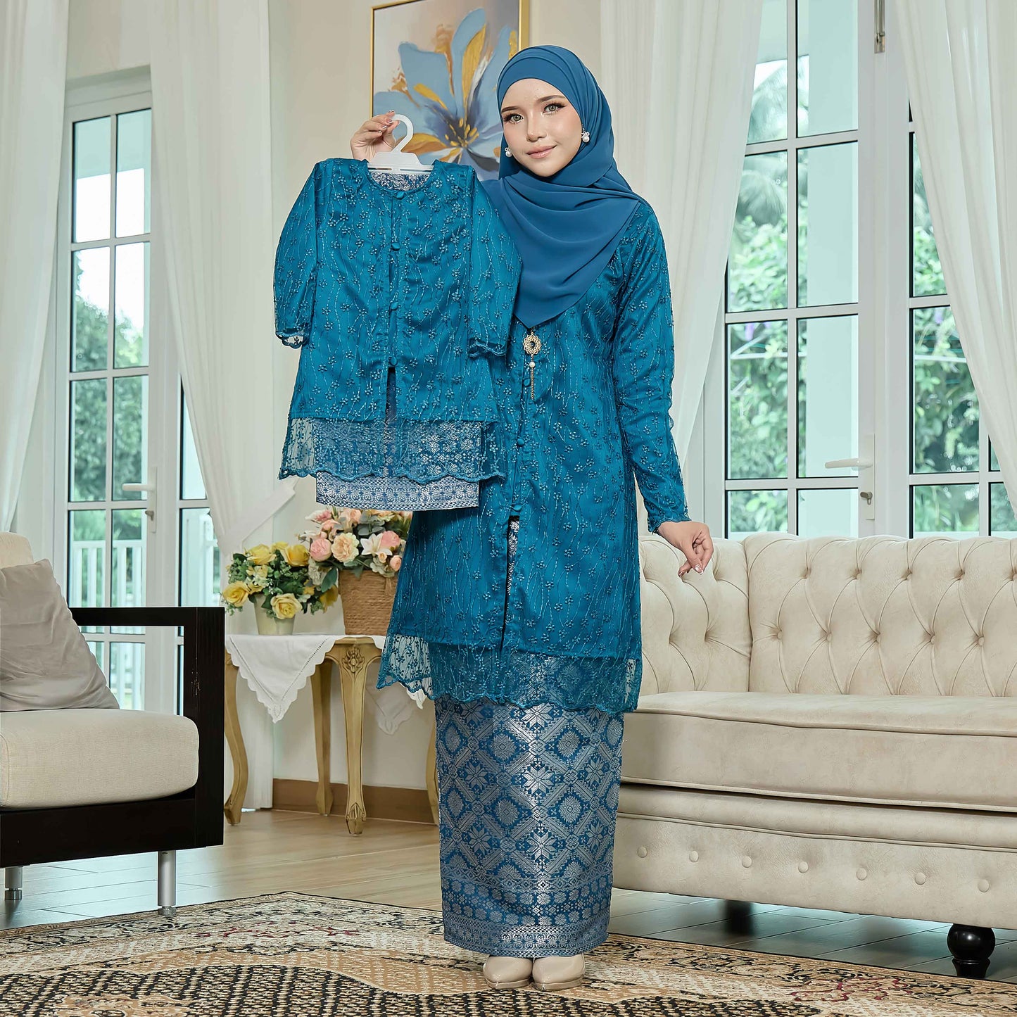 CLARA RIZQA - Laurabelle Kids baju kurung muslimah material embroidery lace + satin velvet(lining) + songket