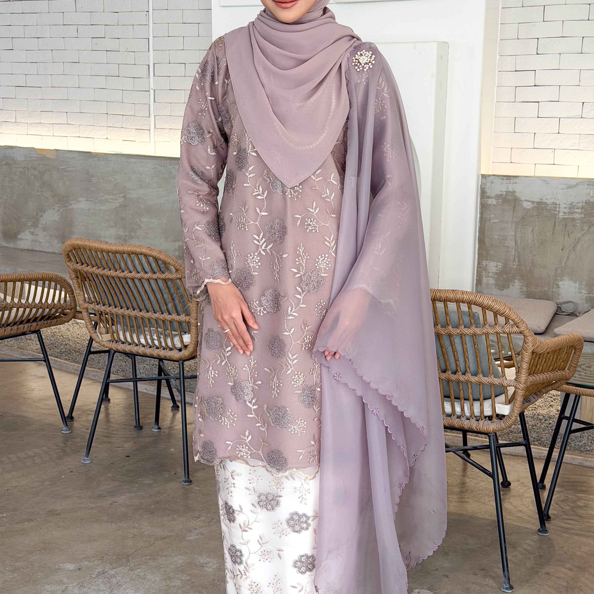 CLARA RIZQA - ELVINA baju kurung muslimah material premium como crepe + Lace