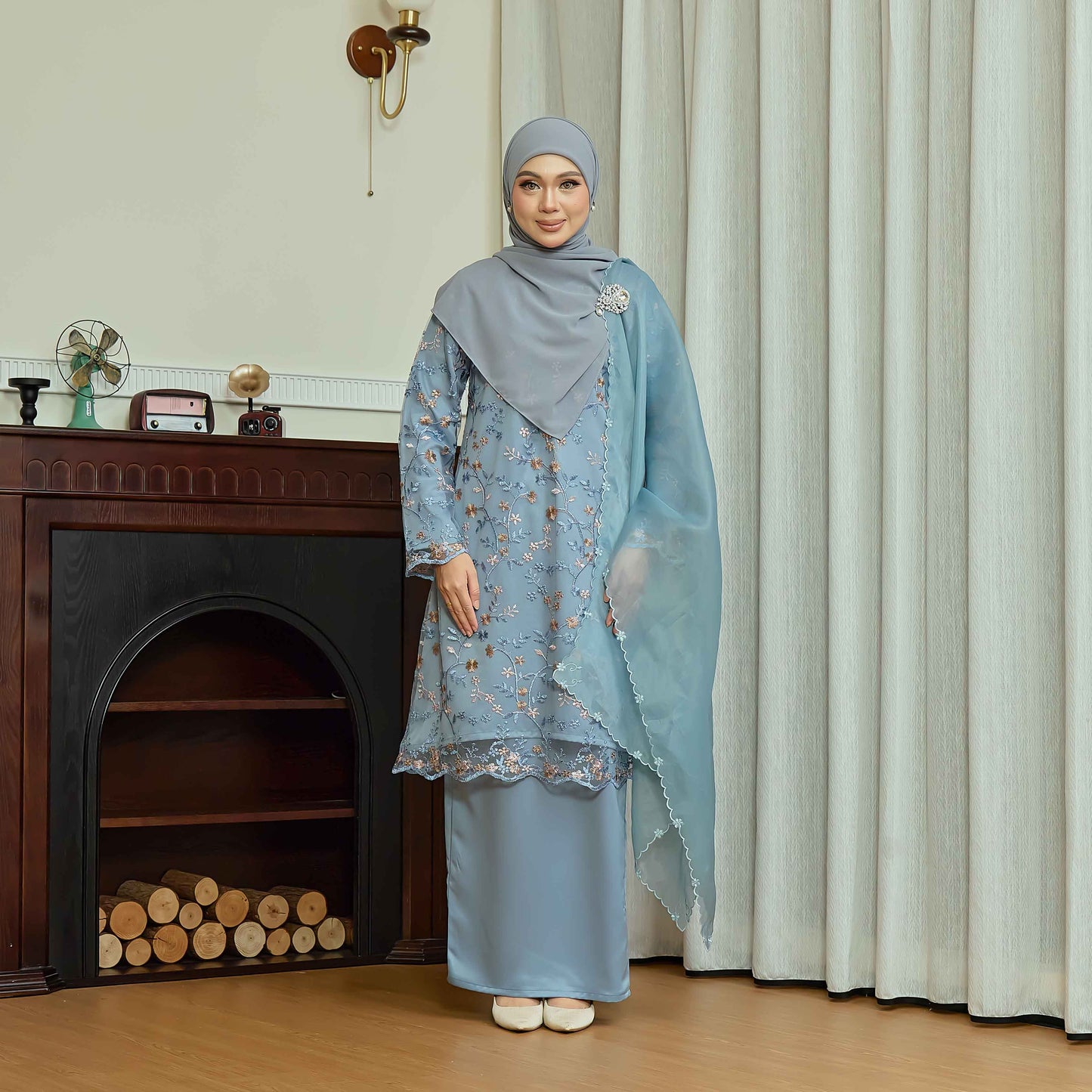 CLARA RIZQA - DIANDRA Mom baju kurung muslimah material premium pearl skin with lace