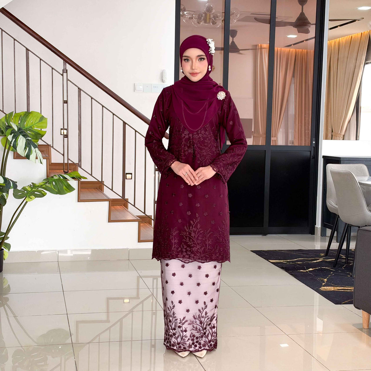 CLARA RIZQA - AYAROSE baju kurung muslimah material premium como crepe + Lace