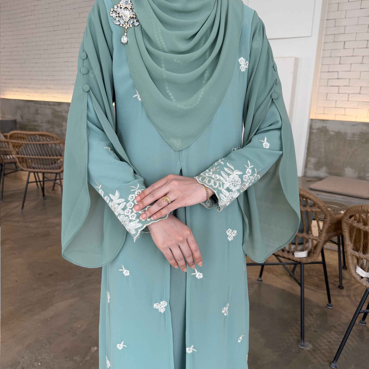 CLARA RIZQA - HAWRA Jubah Abaya material chiffon embroidery with lining como crepe