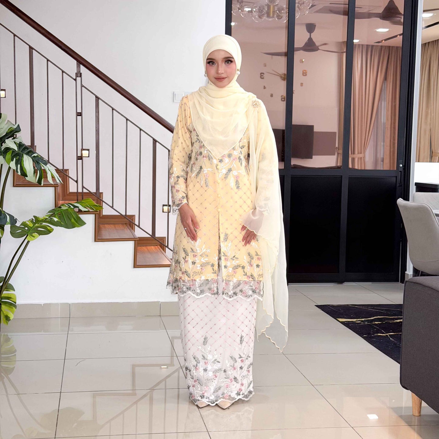 CLARA RIZQA - CALISA baju kurung muslimah material premium como crepe + Lace