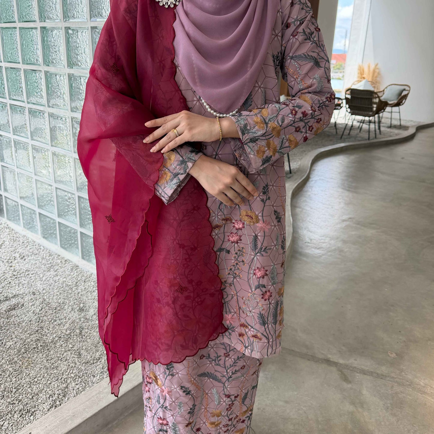 CLARA RIZQA - CAMELLA baju kurung cantik moden material Chiffon Embroidery with lining