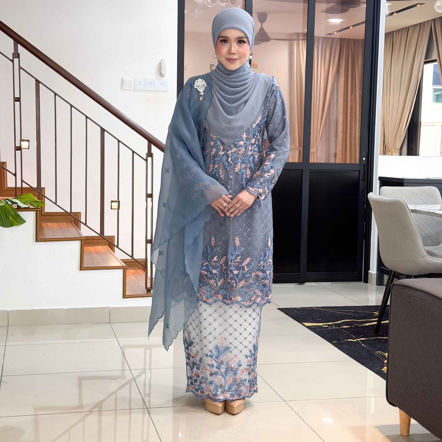 CLARA RIZQA - CALISA baju kurung muslimah material premium como crepe + Lace