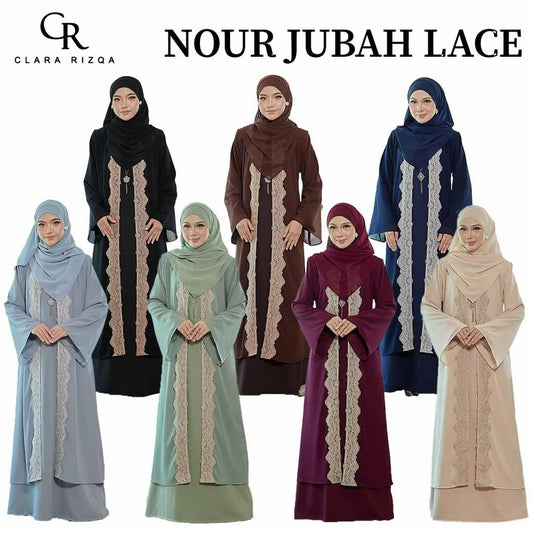 CLARA RIZQA - NOUR Jubah Lace Muslimah + Shawl Material Chiffon + Lace + Chiffon