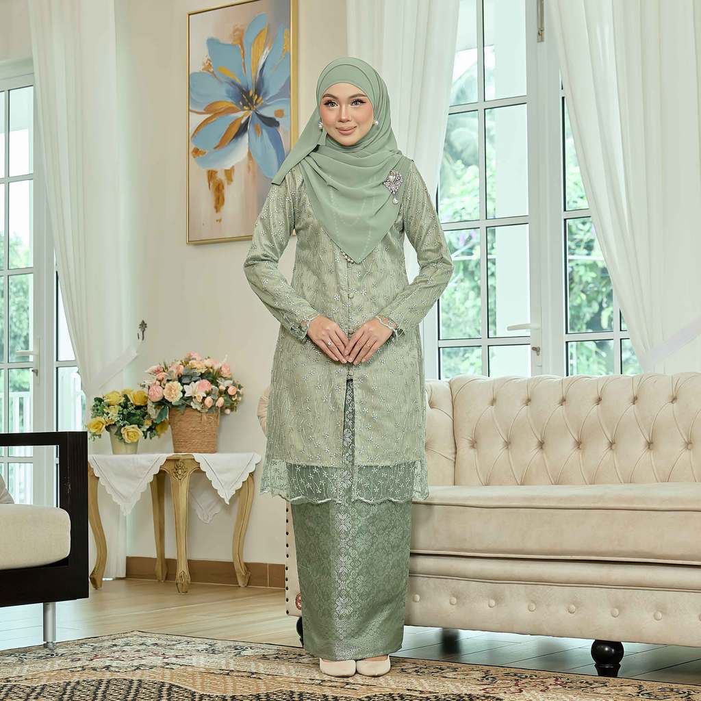CLARA RIZQA - Laurabelle Mom baju kurung muslimah material embroidery lace + satin velvet(lining) + songket